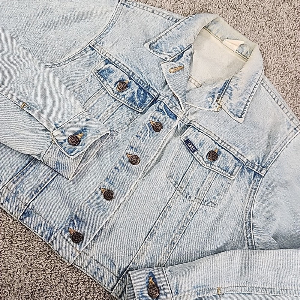 Vtg Lee Jean Jacket Womens Medium Light Wash Acid Distressed Grunge 80s Trucker